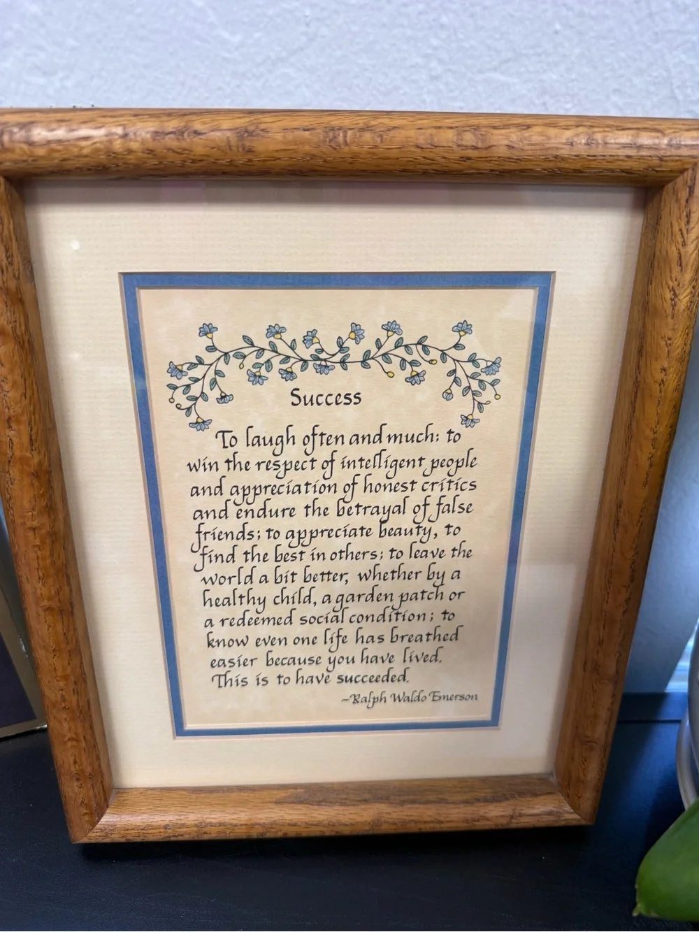 Vintage 1970s Framed Inspirational 'Success'  in Light Brown Frame